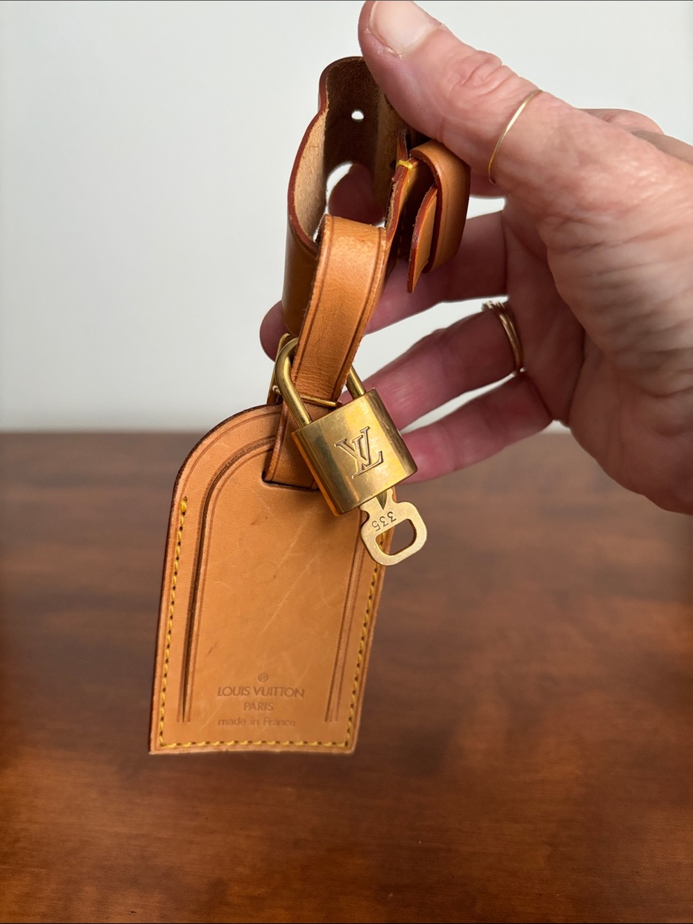 Louis Vuitton Vachetta Leather Luggage Tag with Gold Padlock & Key #335 READ